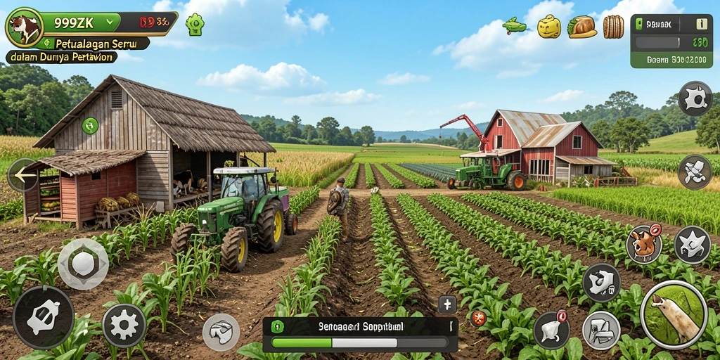 Screenshot gameplay 999ZK menampilkan aktivitas pertanian yang seru.