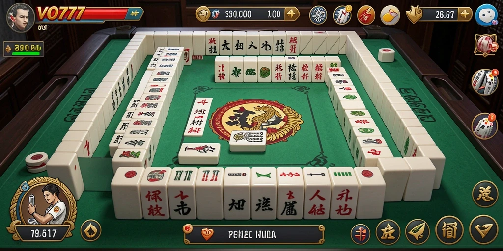 Tampilan gameplay menarik dalam VO777 dengan ubin Mahjong.